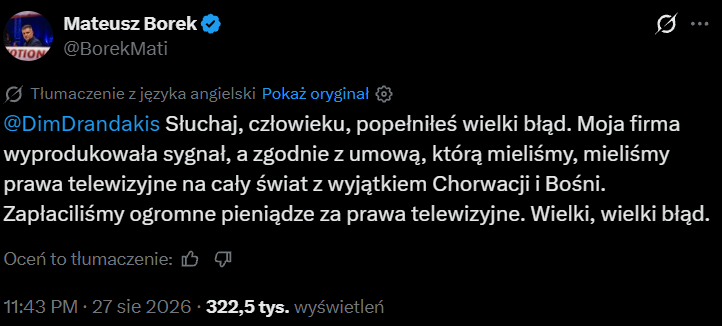 WIADOMOŚĆ ZDENERWOWANEGO Mateusza Borka do szefa systemu, który ZABLOKOWAŁ transmisję KS xD